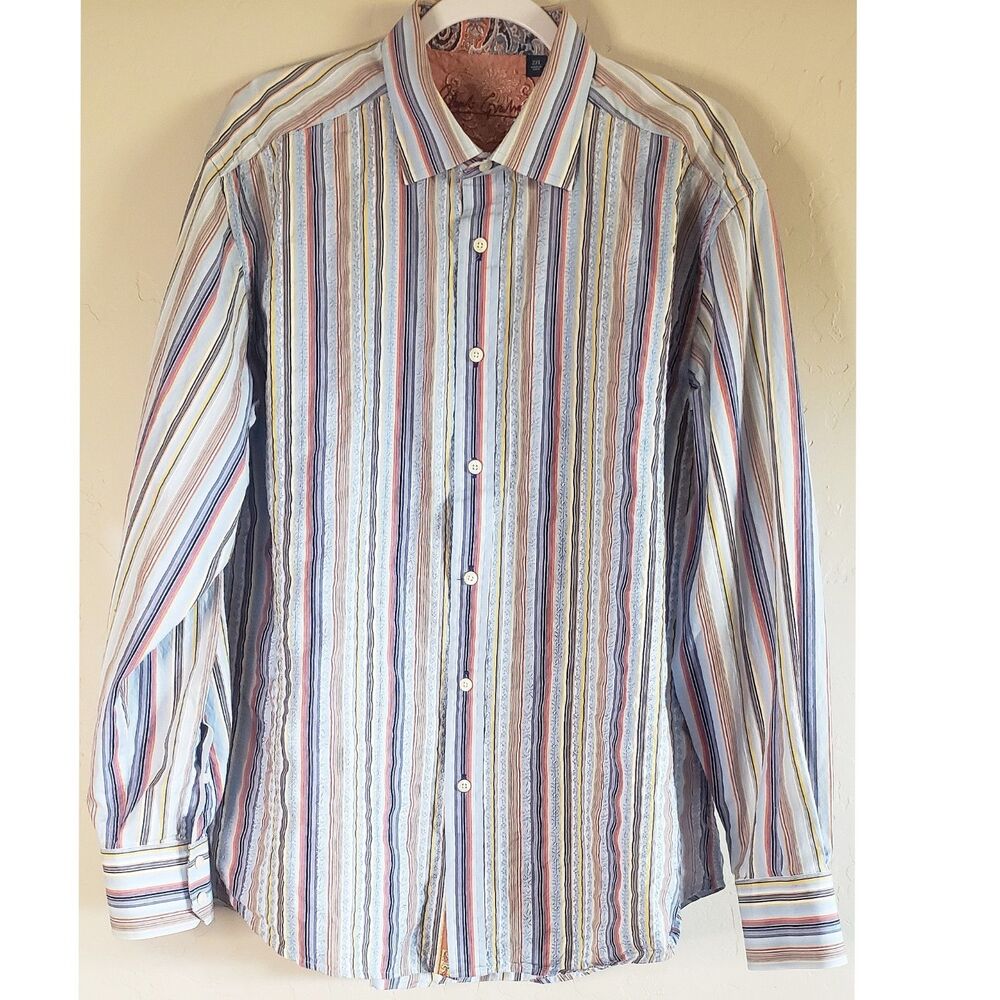 Robert Graham Shirt Polished Mens Sz 2XL Multi-Color Striped Designer Flip Cuff